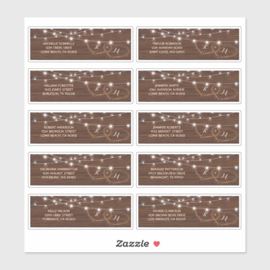 Rustic Wood Hearts Name and Address Wedding Label (Vel)