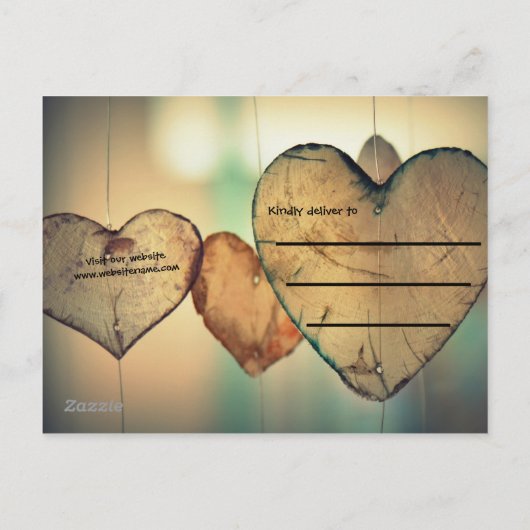 Rustic Wood Hearts - Save the Date Post Kaart (Achterkant)