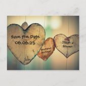 Rustic Wood Hearts - Save the Date Post Kaart (Voorkant)