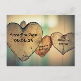 Rustic Wood Hearts - Save the Date Post Kaart