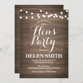Rustic Wood Hens Party Invitation Card Kaart (Voorkant / Achterkant)