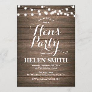 Rustic Wood Hens Party Invitation Card Kaart