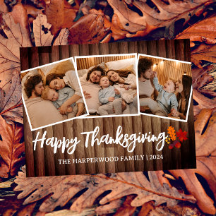 Rustic Wood Herfst Eenvoudige Thanksgiving familie Feestdagenkaart