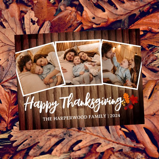 Rustic Wood Herfst Eenvoudige Thanksgiving familie Feestdagenkaart