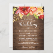 Rustic Wood herfst Gold Red Floral Fall Wedding Kaart (Voorkant)