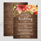 Rustic Wood herfst Gold Red Floral Fall Wedding Kaart (Voorkant / Achterkant)