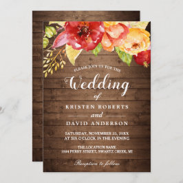 Rustic Wood herfst Gold Red Floral Fall Wedding Kaart