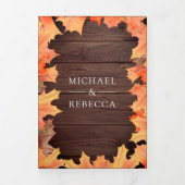 Rustic Wood Herfst herfst Maple Leaves Photo Weddi Drieluik Uitnodiging (Cover)