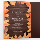 Rustic Wood Herfst herfst Maple Leaves Photo Weddi Drieluik Uitnodiging (Binnenzijde eerst)