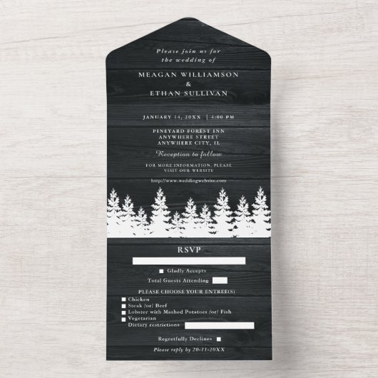 Rustic Wood Herfst Herfst Winter Wedding met RSVP All In One Uitnodiging (Binnen)