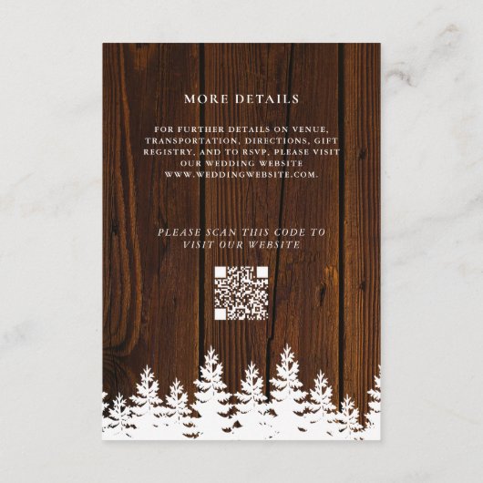 Rustic Wood Herfst Herfst Winter Wedding QR Code Informatiekaartje (Achterkant)