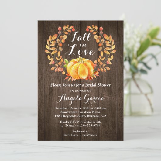 Rustic Wood Herfst in Love Pumpkin Vrijgezellenfee Kaart (Staand voorkant)