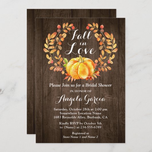 Rustic Wood Herfst in Love Pumpkin Vrijgezellenfee Kaart (Voorkant / Achterkant)