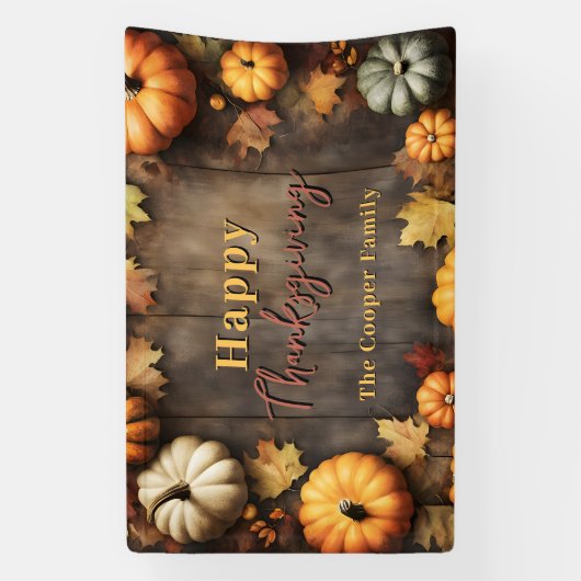 Rustic Wood Herfst Pompoen Thanksgiving Welkom Spandoek (Verticaal)
