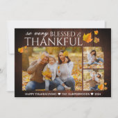 Rustic Wood Herfst Thanksgiving familie 3 foto Feestdagenkaart (Voorkant)