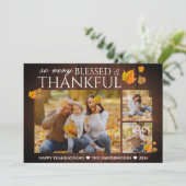 Rustic Wood Herfst Thanksgiving familie 3 foto Feestdagenkaart (Staand voorkant)