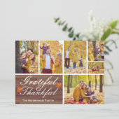 Rustic Wood Herfst Thanksgiving familie foto colla Feestdagenkaart (Staand voorkant)