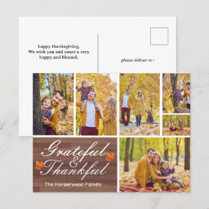 Rustic Wood Herfst Thanksgiving familie foto colla Feestdagenkaart