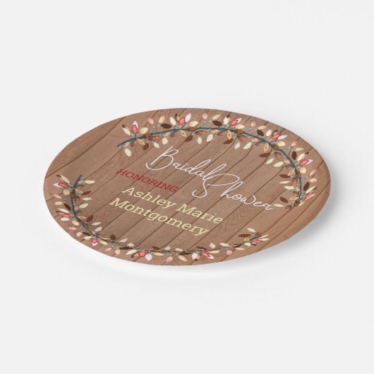 Rustic Wood Herfst Wreator Leaves Vrijgezellenfees Papieren Bordje (Gekanteld)