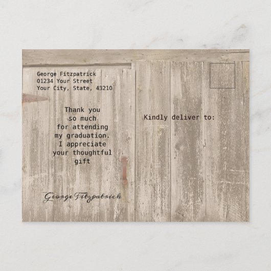 Rustic Wood High School Afstuderen Hartelijk dank Briefkaart (Achterkant)