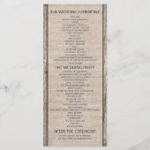 Rustic Wood Hoefijzers Burlap Wedding Programme Programmakaart (Achterkant)