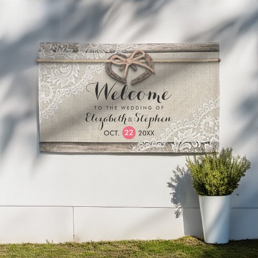 Rustic Wood Hoefijzers Burlap Wedding Welkom Spandoek