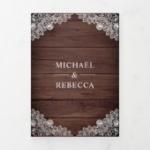 Rustic Wood Hoefijzers Lace Wedding Foto Drieluik Uitnodiging (Cover)