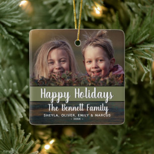 Rustic Wood Holiday - Aangepaste foto Keramisch Ornament