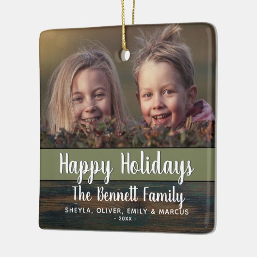 Rustic Wood Holiday - Aangepaste foto Keramisch Ornament (Links)