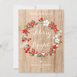 Rustic Wood Holiday Floral Wreate kerstKaart