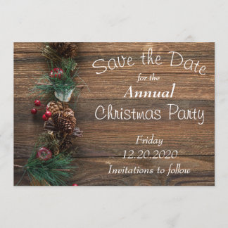 Rustic Wood Holiday Party-kaart Save The Date