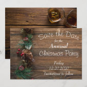 Rustic Wood Holiday Party-kaart Save The Date (Voorkant / Achterkant)