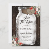 Rustic Wood Holly Berries Mason Jar Winter Wedding Save The Date (Voorkant)