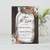 Rustic Wood Holly Berries Mason Jar Winter Wedding Save The Date (Staand voorkant)