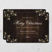 Rustic Wood Holly Gelukkig Nieuwjaar met vrolijk k Feestdagenkaart (Voorkant / Achterkant)