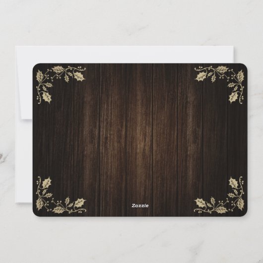 Rustic Wood Holly Gelukkig Nieuwjaar met vrolijk k Feestdagenkaart (Achterkant)