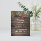 Rustic Wood Holly & Pine Holiday Party Invitation Briefkaart (Staand voorkant)