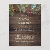 Rustic Wood Holly & Pine Holiday Party Invitation Briefkaart (Voorkant)