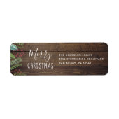 Rustic Wood Holly & Pine Kerstfeestdag Etiket (Voorkant)