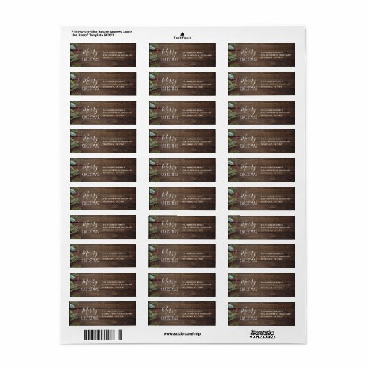 Rustic Wood Holly & Pine Kerstfeestdag Etiket (Full Sheet)