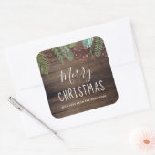 Rustic Wood Holly & Pine Kerstfeestdag Vierkante Sticker (Envelop)