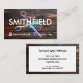 Rustic Wood Holo Scissors Hair & Makeup Trendy Visitekaartje (Voorkant / Achterkant)