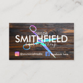 Rustic Wood Holo Scissors Hair & Makeup Trendy Visitekaartje