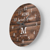 Rustic Wood Home Sweet Home Monogram Grote Klok (Hoek)