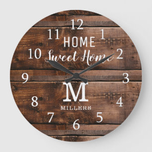 Rustic Wood Home Sweet Home Monogram Grote Klok