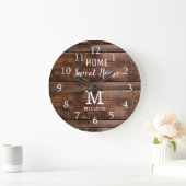 Rustic Wood Home Sweet Home Monogram Grote Klok (Huis)