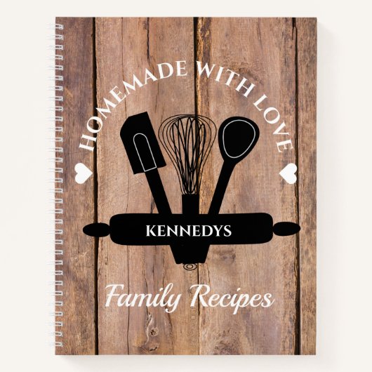 Rustic Wood Homemade with Love Recipbook Notitieboek (Voorkant)