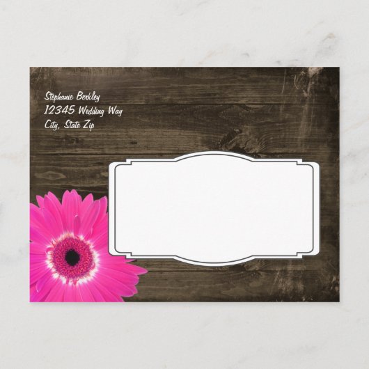 Rustic Wood Hot Pink Daisy Save the Date Briefkaar Aankondigingskaart (Achterkant)
