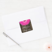 Rustic Wood Hot Pink Daisy Wedding Favor Stickers (Envelop)