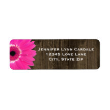Rustic Wood Hot Pink Gerber Daisy Adresetiketten